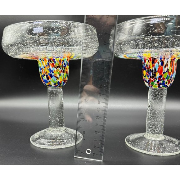 Set of 2 Baja Confetti Stemmed Margarita Glass  Hand Made Gorgeous 7" - Picture 5 of 12